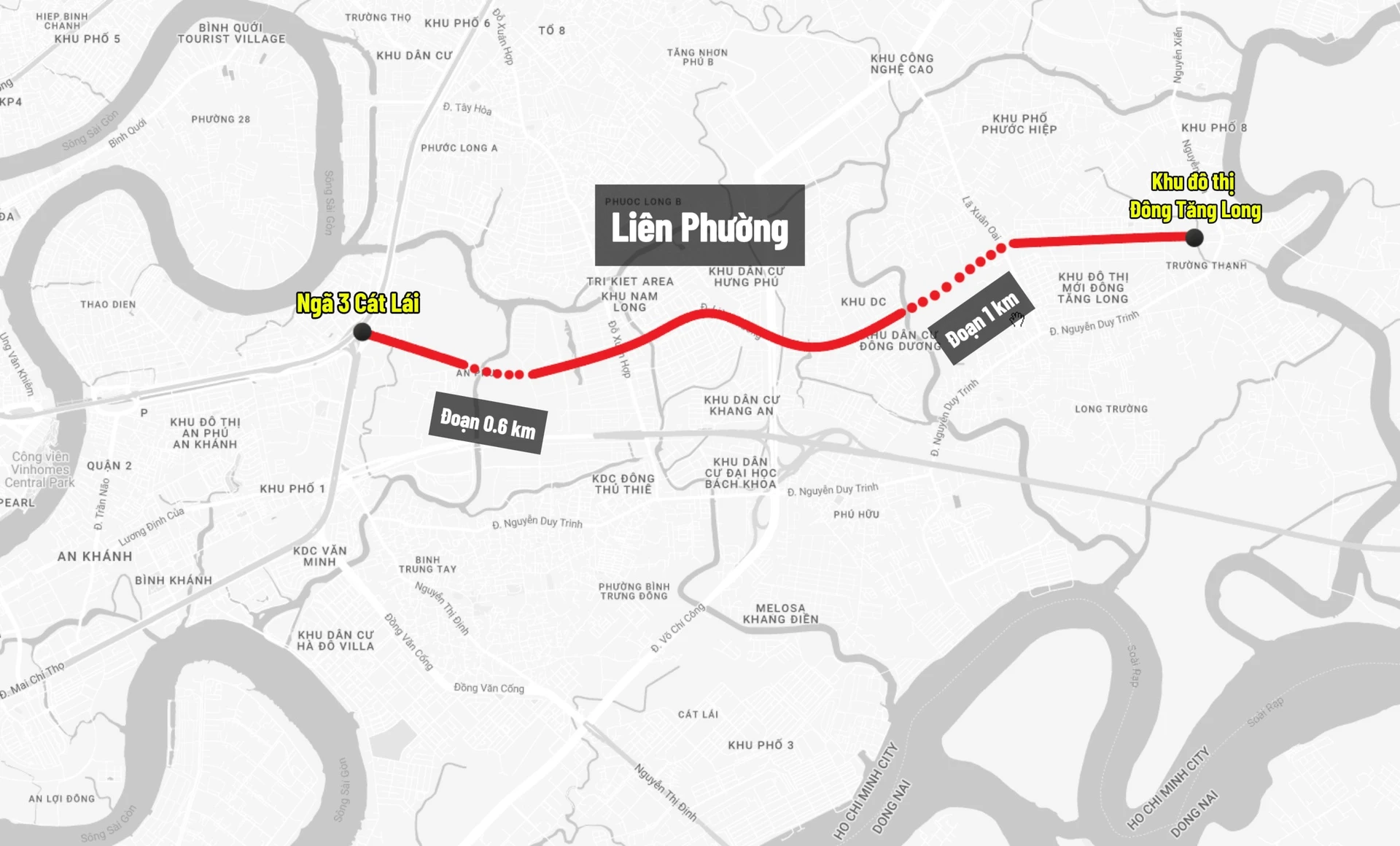 Liên Phường Điểm đầu Nút Giao Liên Phường Với Đường Bưng Ông Thoàn điểm Cuối nút giao ngã 3 Cát Lái