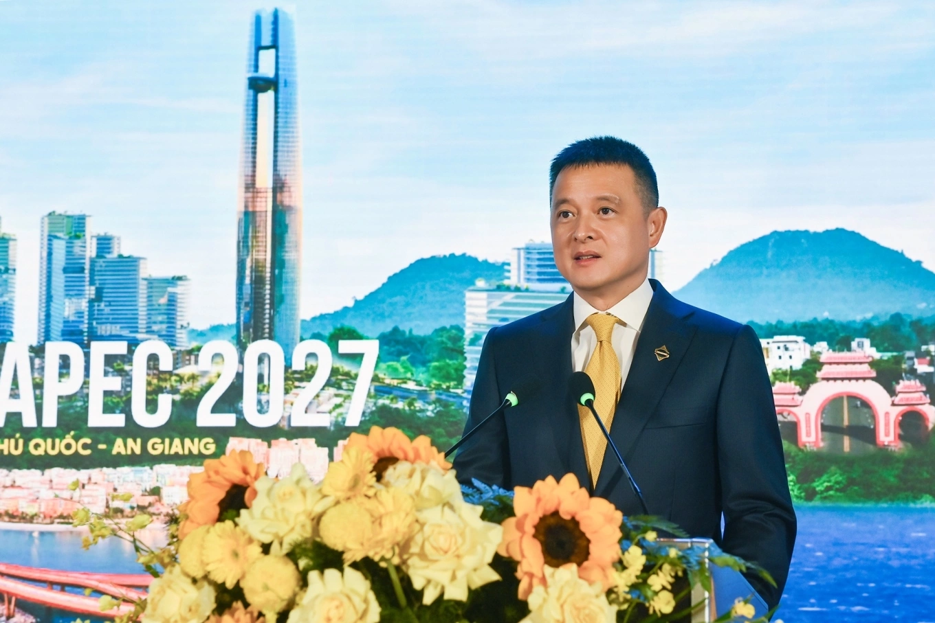 Ông Đặng Minh Trường, Chủ tịch Hội đồng quản trị Tập đoàn Sun Group, phát biểu tại hội nghị. Ảnh: Ánh Dương